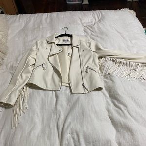 White faux leather fringe boho jacket